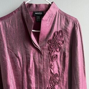 Metrostyle Shimmering Magenta Top with Floral Detail